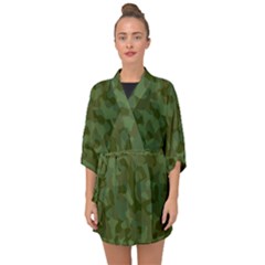 Green Army Camouflage Pattern Half Sleeve Chiffon Kimono by SpinnyChairDesigns