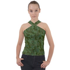 Green Army Camouflage Pattern Cross Neck Velour Top by SpinnyChairDesigns