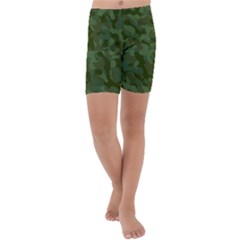 Green Army Camouflage Pattern Kids  Lightweight Velour Capri Yoga Leggings by SpinnyChairDesigns