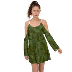 Green Army Camouflage Pattern Kimono Sleeves Boho Dress by SpinnyChairDesigns