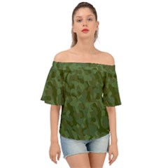 Green Army Camouflage Pattern Off Shoulder Short Sleeve Top by SpinnyChairDesigns