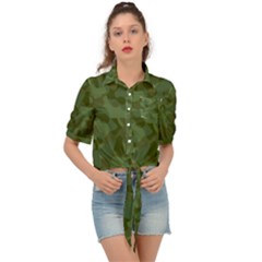 Green Army Camouflage Pattern Tie Front Shirt  by SpinnyChairDesigns