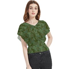 Green Army Camouflage Pattern Butterfly Chiffon Blouse