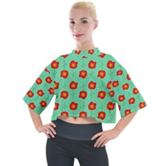 Flower Pattern Ornament Mock Neck Tee