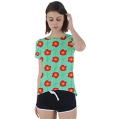 Flower Pattern Ornament Short Sleeve Foldover Tee