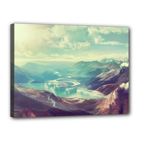 Landscape Mountains Lake River Canvas 16  X 12  (stretched)