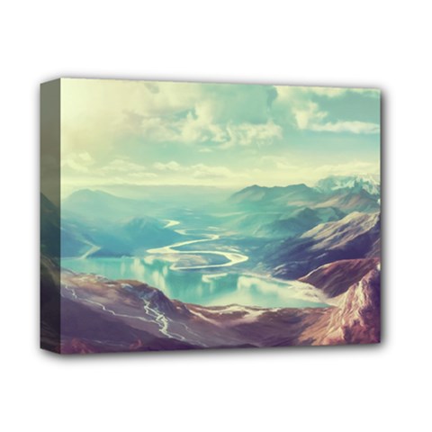 Landscape Mountains Lake River Deluxe Canvas 14  X 11  (stretched)