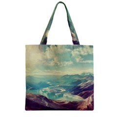 Landscape Mountains Lake River Zipper Grocery Tote Bag by HermanTelo