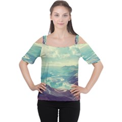 Landscape Mountains Lake River Cutout Shoulder Tee