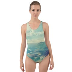 Landscape Mountains Lake River Cut-out Back One Piece Swimsuit by HermanTelo