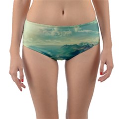 Landscape Mountains Lake River Reversible Mid-waist Bikini Bottoms