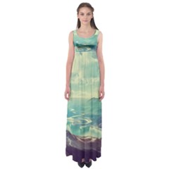 Landscape Mountains Lake River Empire Waist Maxi Dress