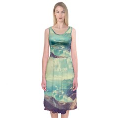 Landscape Mountains Lake River Midi Sleeveless Dress by HermanTelo