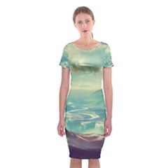 Landscape Mountains Lake River Classic Short Sleeve Midi Dress