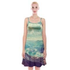 Landscape Mountains Lake River Spaghetti Strap Velvet Dress