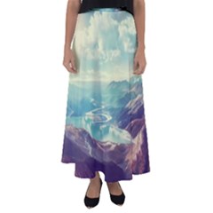 Landscape Mountains Lake River Flared Maxi Skirt