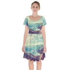 Landscape Mountains Lake River Short Sleeve Bardot Dress