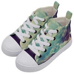 Landscape Mountains Lake River Kids  Mid-top Canvas Sneakers