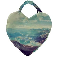 Landscape Mountains Lake River Giant Heart Shaped Tote by HermanTelo