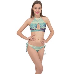 Landscape Mountains Lake River Cross Front Halter Bikini Set