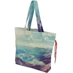 Landscape Mountains Lake River Drawstring Tote Bag by HermanTelo