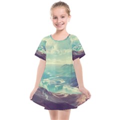 Landscape Mountains Lake River Kids  Smock Dress