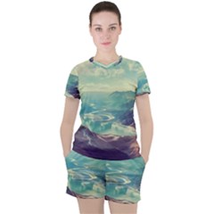 Landscape Mountains Lake River Women s Tee And Shorts Set