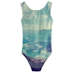 Landscape Mountains Lake River Kids  Cut-out Back One Piece Swimsuit