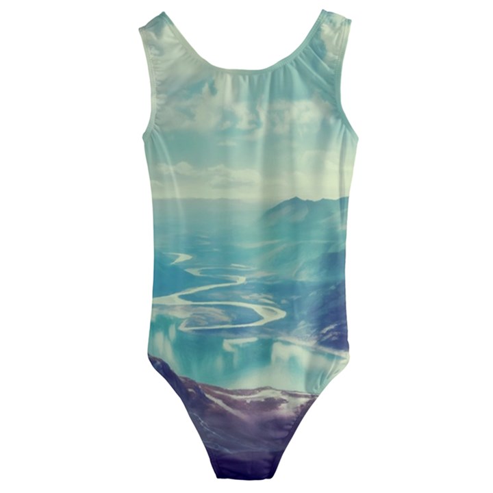 Landscape Mountains Lake River Kids  Cut-Out Back One Piece Swimsuit