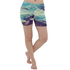 Landscape Mountains Lake River Lightweight Velour Yoga Shorts