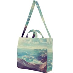 Landscape Mountains Lake River Square Shoulder Tote Bag by HermanTelo