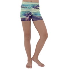 Landscape Mountains Lake River Kids  Lightweight Velour Yoga Shorts