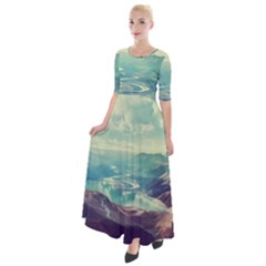 Landscape Mountains Lake River Half Sleeves Maxi Dress by HermanTelo