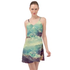 Landscape Mountains Lake River Summer Time Chiffon Dress