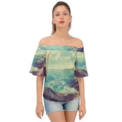 Landscape Mountains Lake River Off Shoulder Short Sleeve Top