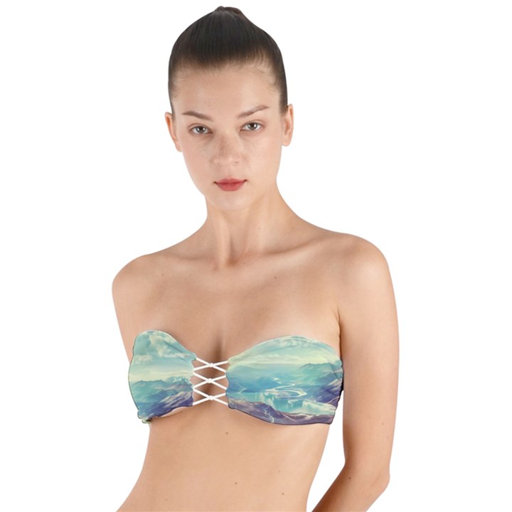 Landscape Mountains Lake River Twist Bandeau Bikini Top