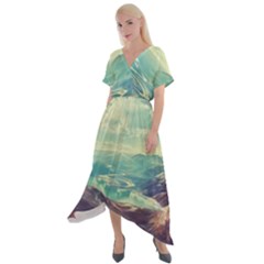 Landscape Mountains Lake River Cross Front Sharkbite Hem Maxi Dress by HermanTelo