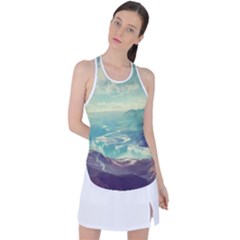 Landscape Mountains Lake River Racer Back Mesh Tank Top