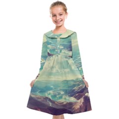 Landscape Mountains Lake River Kids  Midi Sailor Dress