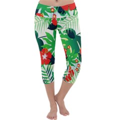 Tropical Leaf Flower Digital Capri Yoga Leggings by Mariart