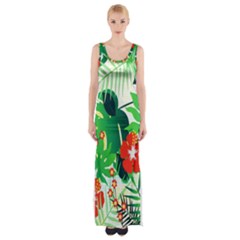 Tropical Leaf Flower Digital Thigh Split Maxi Dress by Mariart