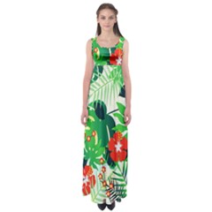 Tropical Leaf Flower Digital Empire Waist Maxi Dress by Mariart