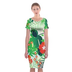 Tropical Leaf Flower Digital Classic Short Sleeve Midi Dress by Mariart