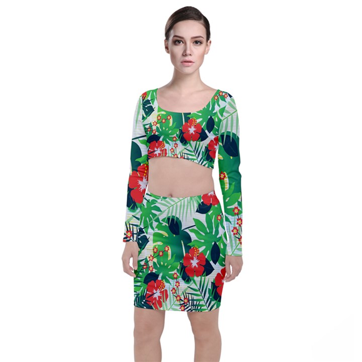 Tropical Leaf Flower Digital Top and Skirt Sets