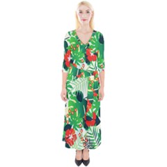 Tropical Leaf Flower Digital Quarter Sleeve Wrap Maxi Dress by Mariart