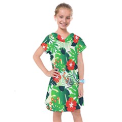 Tropical Leaf Flower Digital Kids  Drop Waist Dress by Mariart