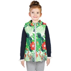 Tropical Leaf Flower Digital Kids  Hooded Puffer Vest