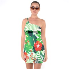 Tropical Leaf Flower Digital One Soulder Bodycon Dress by Mariart