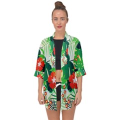 Tropical Leaf Flower Digital Open Front Chiffon Kimono by Mariart