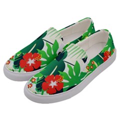 Tropical Leaf Flower Digital Men s Canvas Slip Ons by Mariart